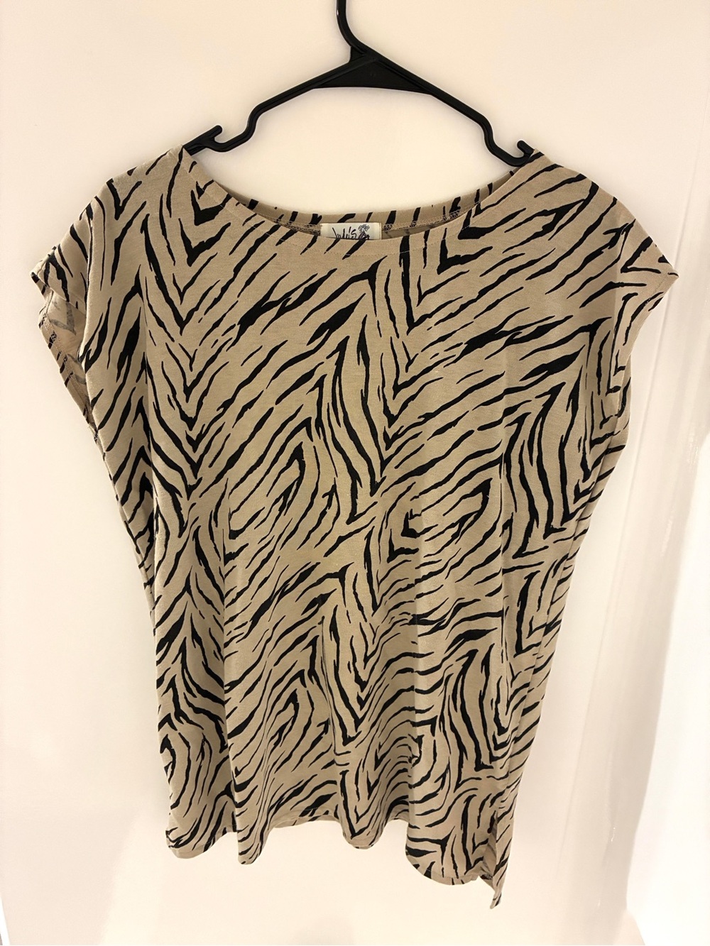 VTG Judy’s Beige & Black Zebra-Print Cap Sleeve Top Y2K 2000s One Size / Large